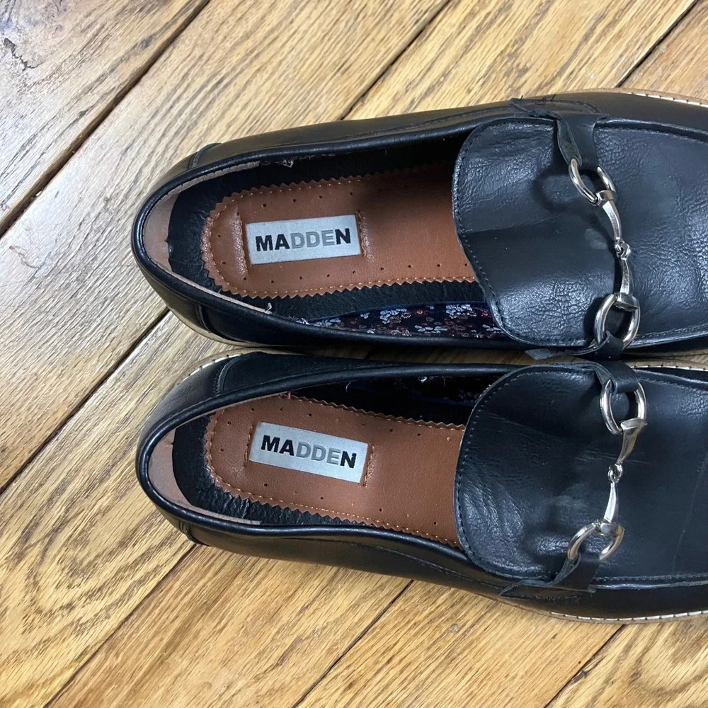 Madden Mens Black Leather Bit Loafer Lug Sole Dress‎ Shoes Size 11
